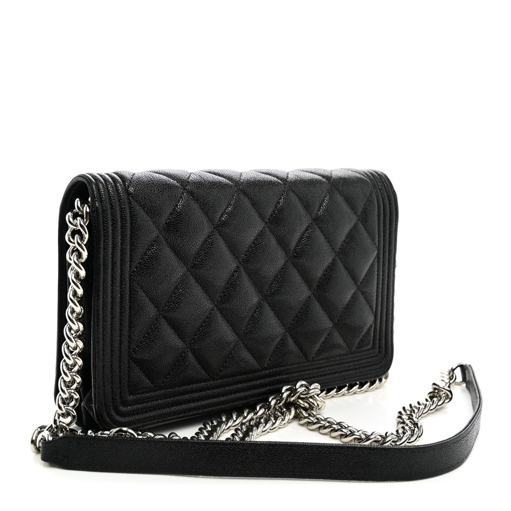 Caviar Quilted Boy Wallet On Chain WOC Black wholesalehk.shop