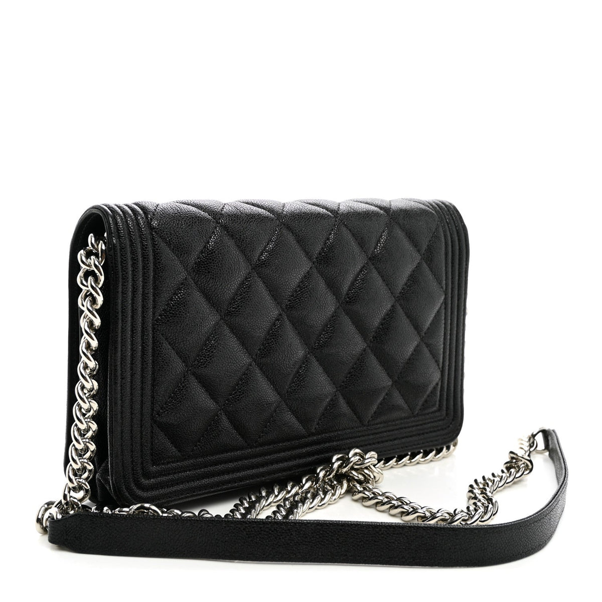 Caviar Quilted Boy Wallet On Chain WOC Black wholesalehk.shop
