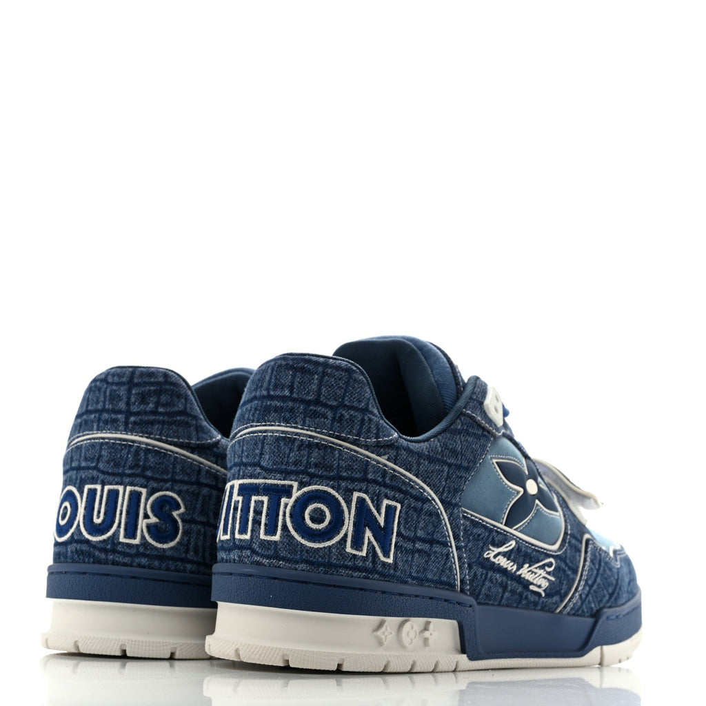 Crocodile Embossed Denim Suede Mens LV Trainer Sneakers 10 Sea Blue £¨ Direct shipment via from wholesalehk.shop