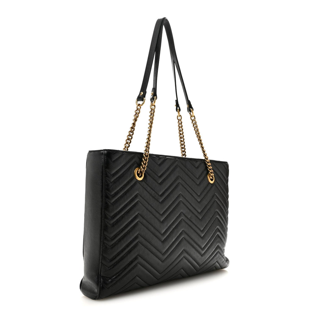 Vintage Calfskin Matelasse Medium GG Marmont Slim Tote Black wholesalehk.shop