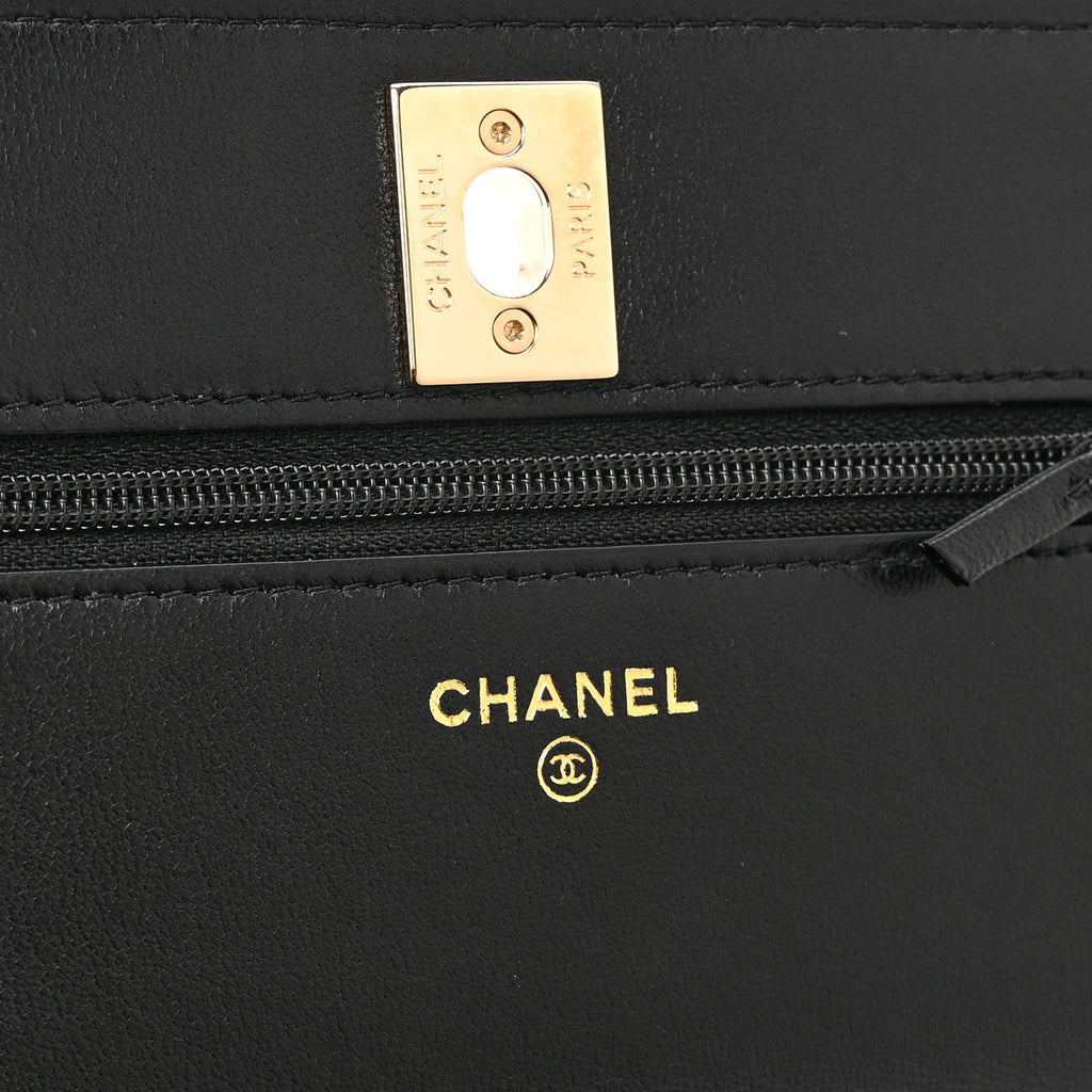 Lambskin Quilted Trendy CC Wallet On Chain WOC Black wholesalehk.shop
