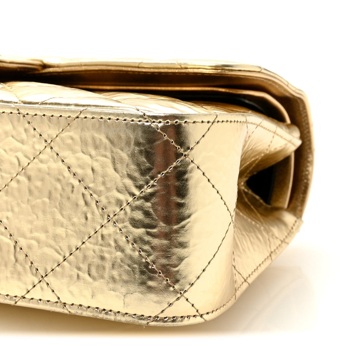Hammered Metallic Calfskin Quilted Small Double Flap Gold wholesalehk.shop