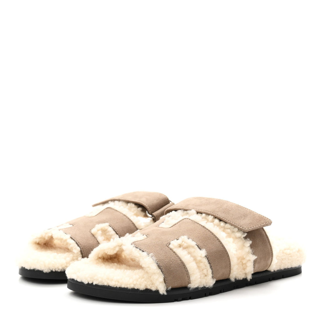Suede Goatskin Woolskin Womens Chypre Sandals 38.5 Etoupe wholesalehk.shop