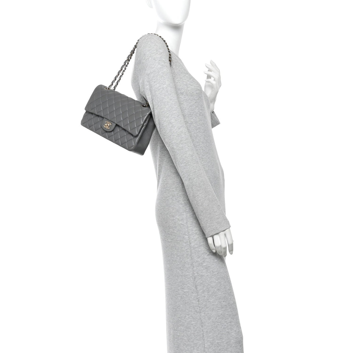 Lambskin Quilted Medium Double Flap Grey wholesalehk.shop