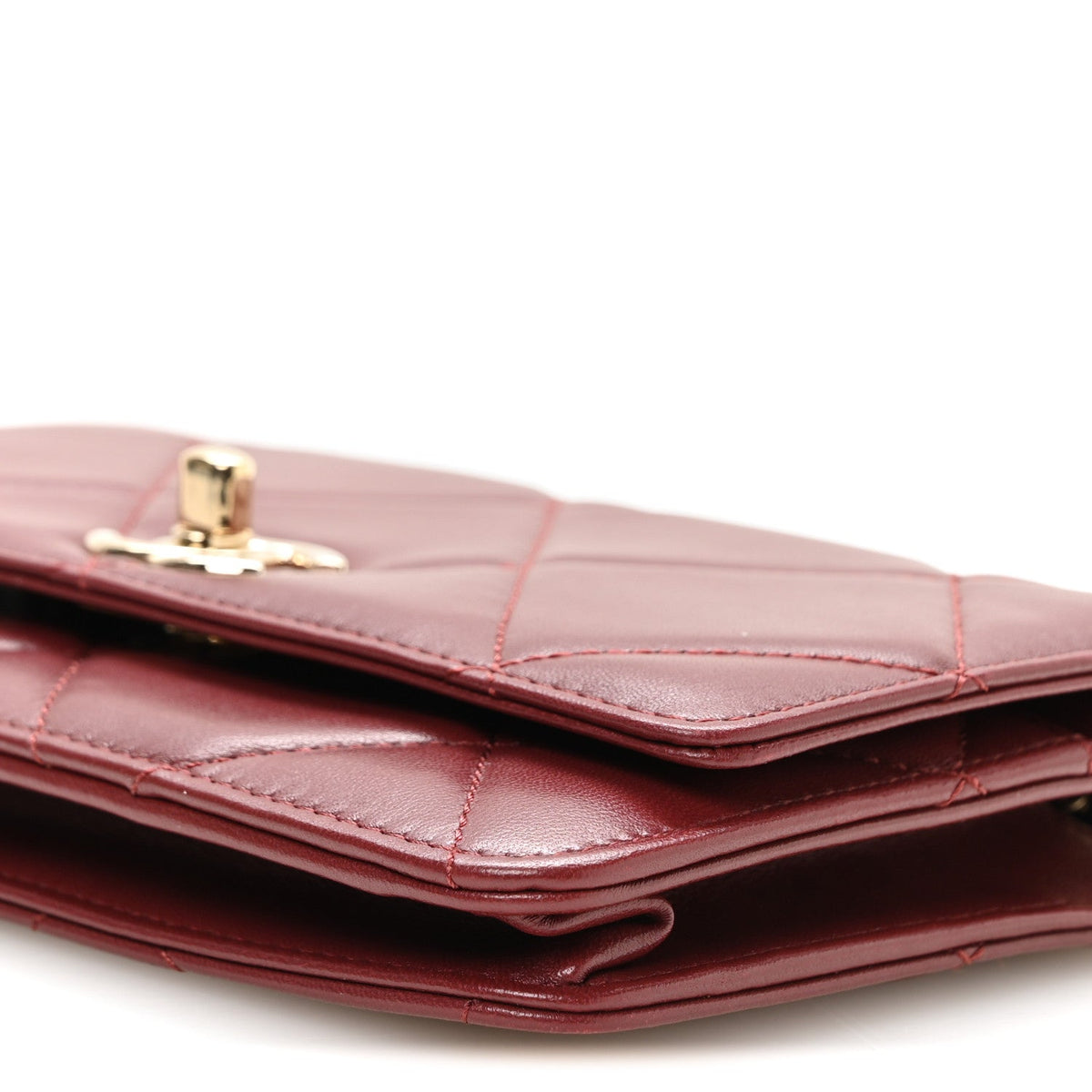 Lambskin Quilted Trendy CC Wallet On Chain WOC Burgundy wholesalehk.shop