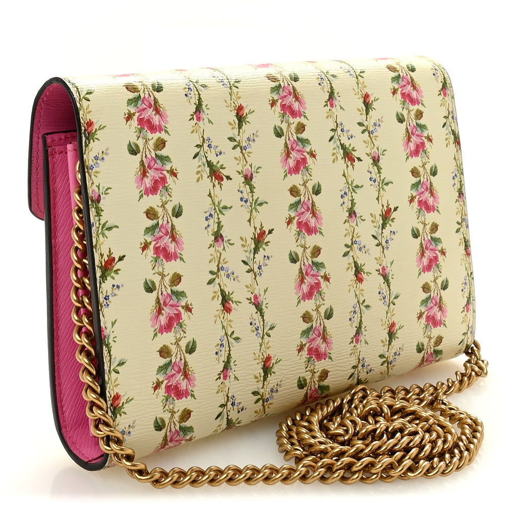 Calfskin Floral Print Mini Dionysus Chain Wallet Ivory Pink wholesalehk.shop