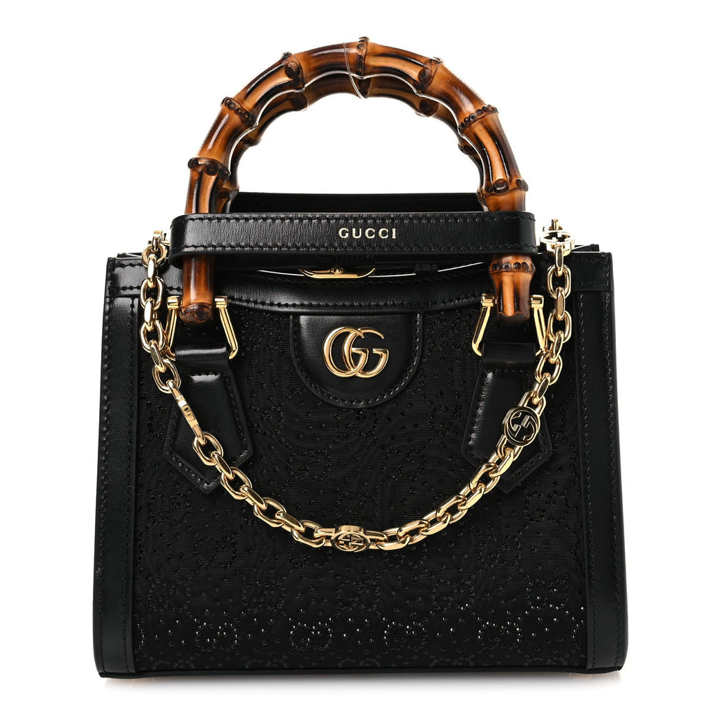 New Canvas Charisma Calfskin Crystal GG Monogram Mini Diana Tote Black wholesalehk.shop