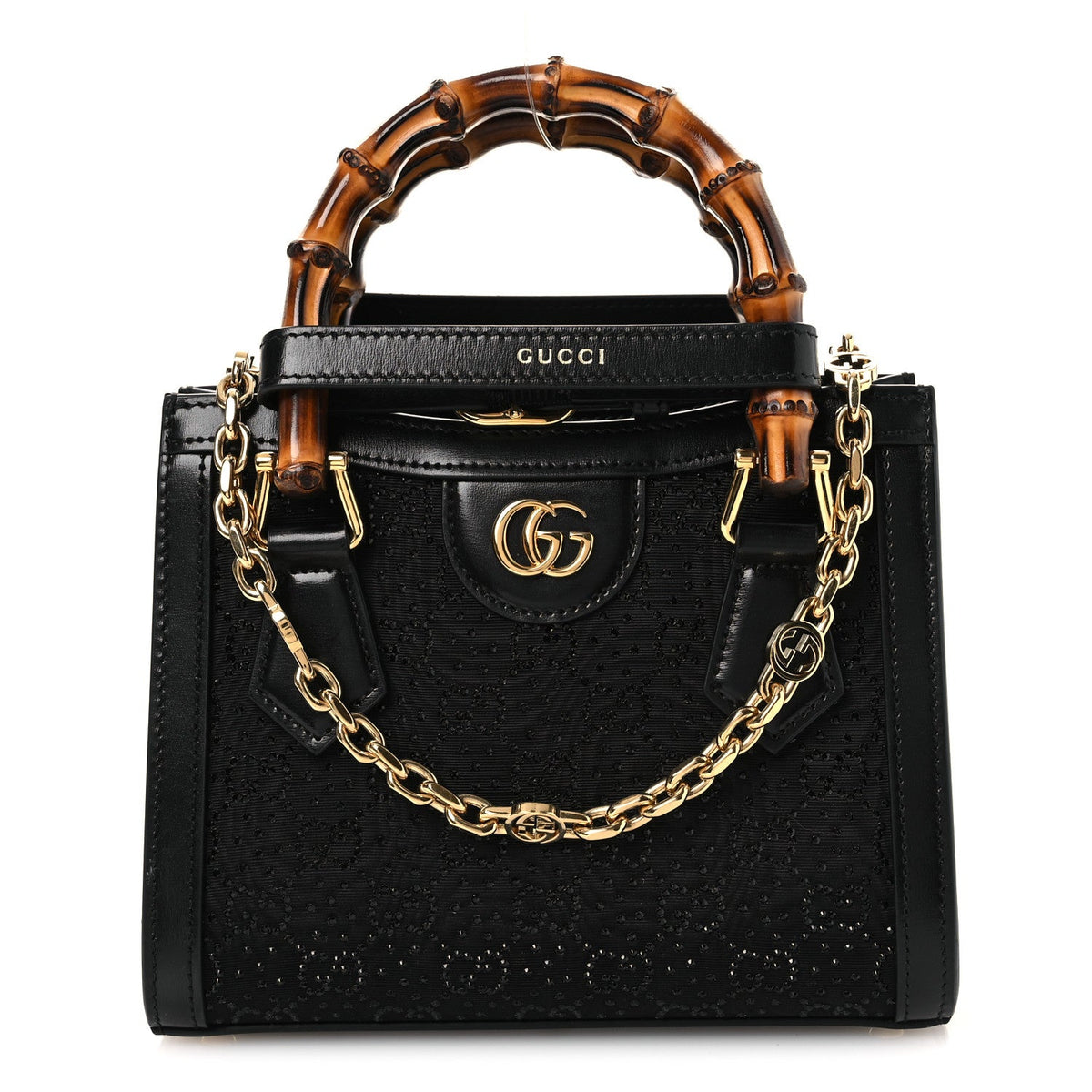 New Canvas Charisma Calfskin Crystal GG Monogram Mini Diana Tote Black wholesalehk.shop