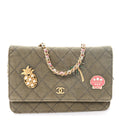 Canvas Quilted Coco Cuba Charms Wallet On Chain WOC Khaki wholesalehk.shop
