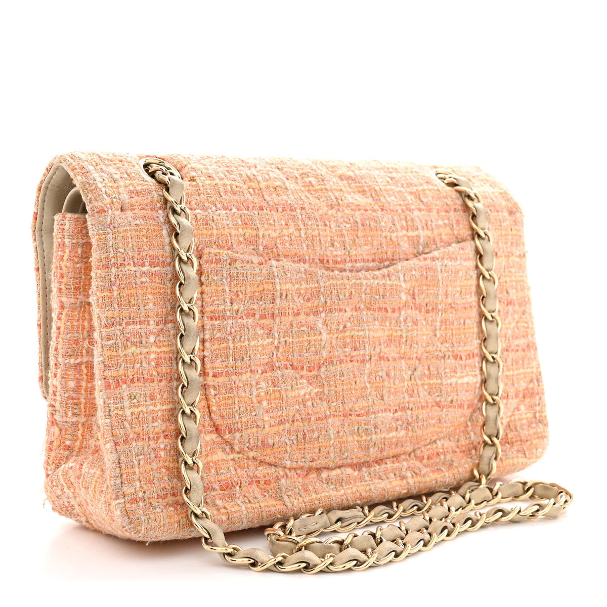 Tweed Quilted Medium Double Flap Orange Beige Multicolor wholesalehk.shop