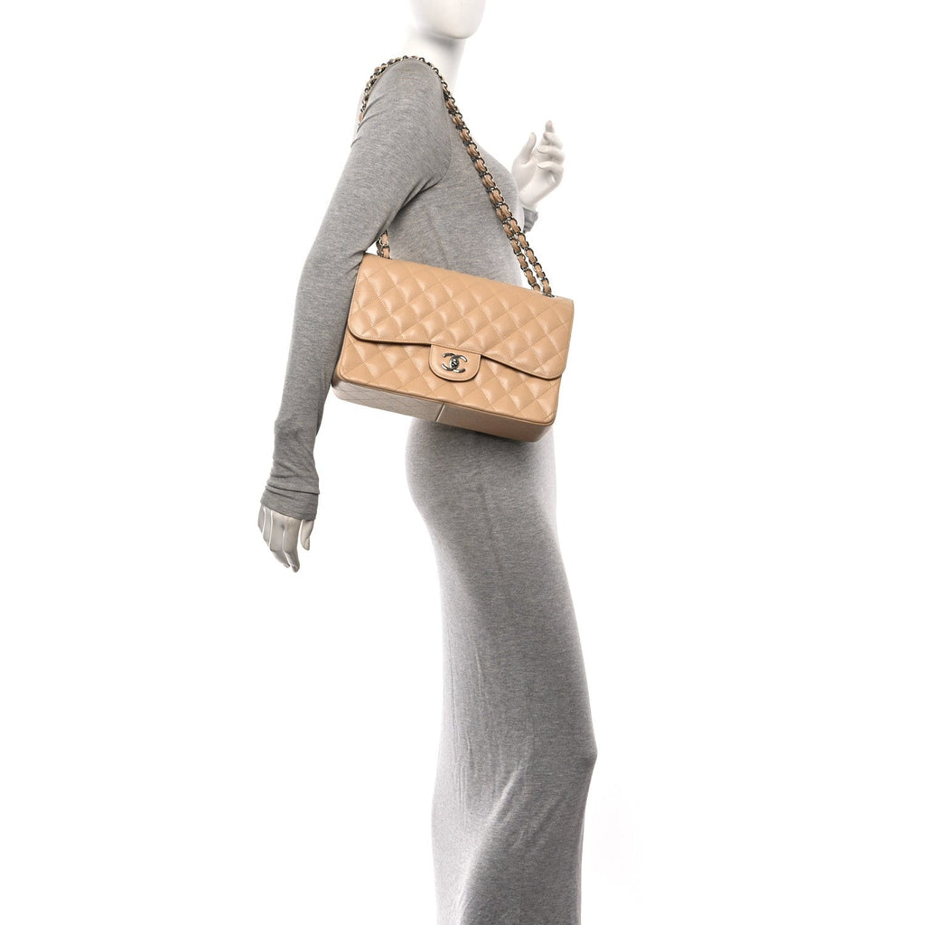 Caviar Quilted Jumbo Double Flap Beige wholesalehk.shop