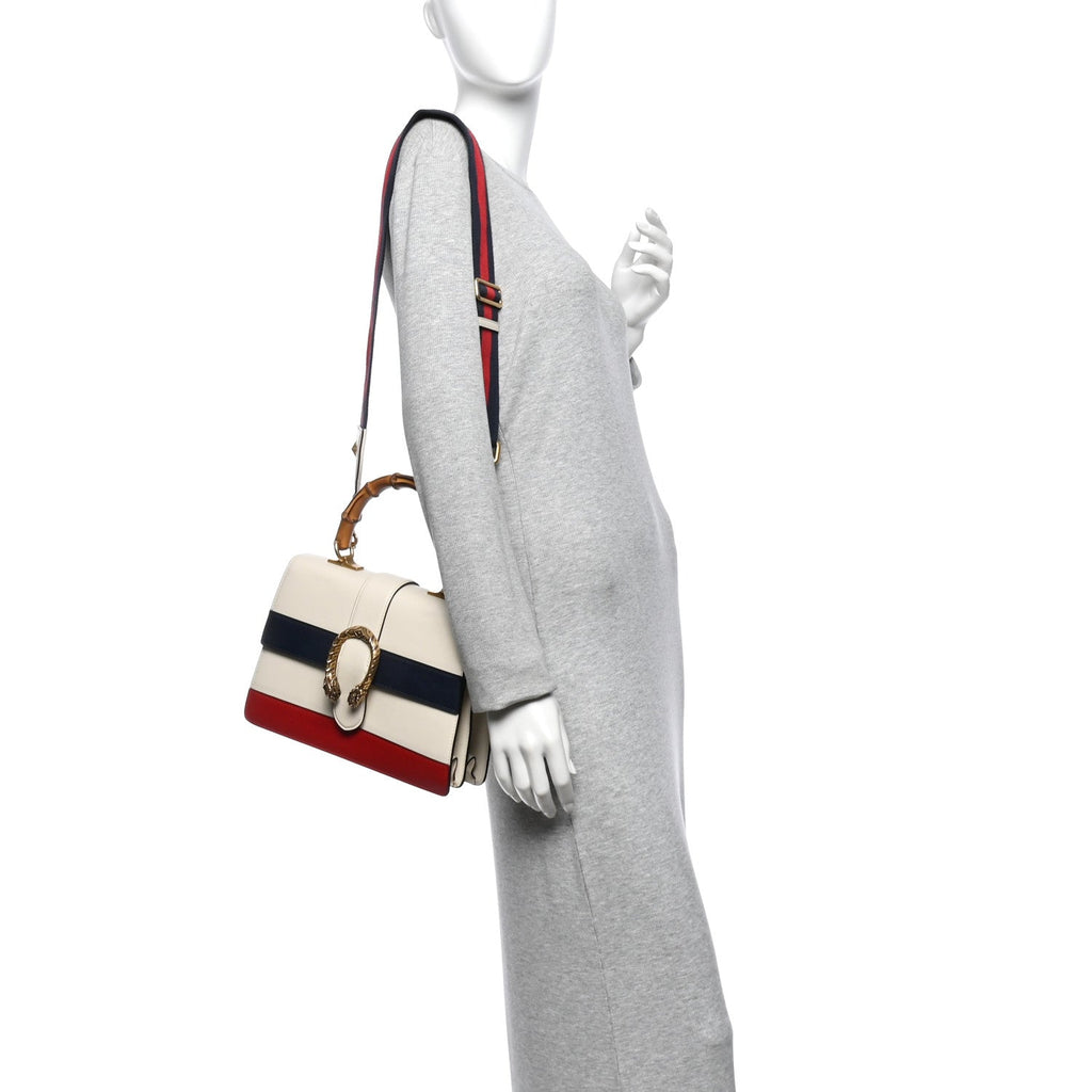 Calfskin Bamboo Web Medium Dionysus Top Handle Bag White Blue Hibiscus Red wholesalehk.shop