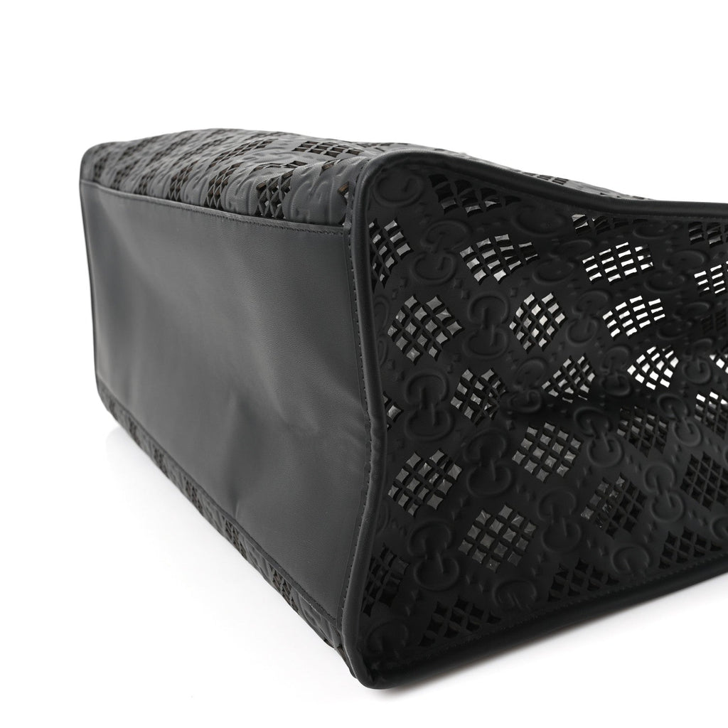 Calfskin GG Monogram Diamond Cut Medium Ophidia Tote Bag Black wholesalehk.shop