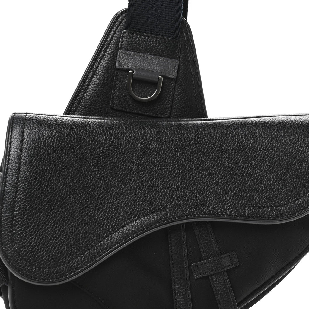 X Sacai Grained Calfskin Technical Fabric Mens Saddle Bag Black wholesalehk.shop