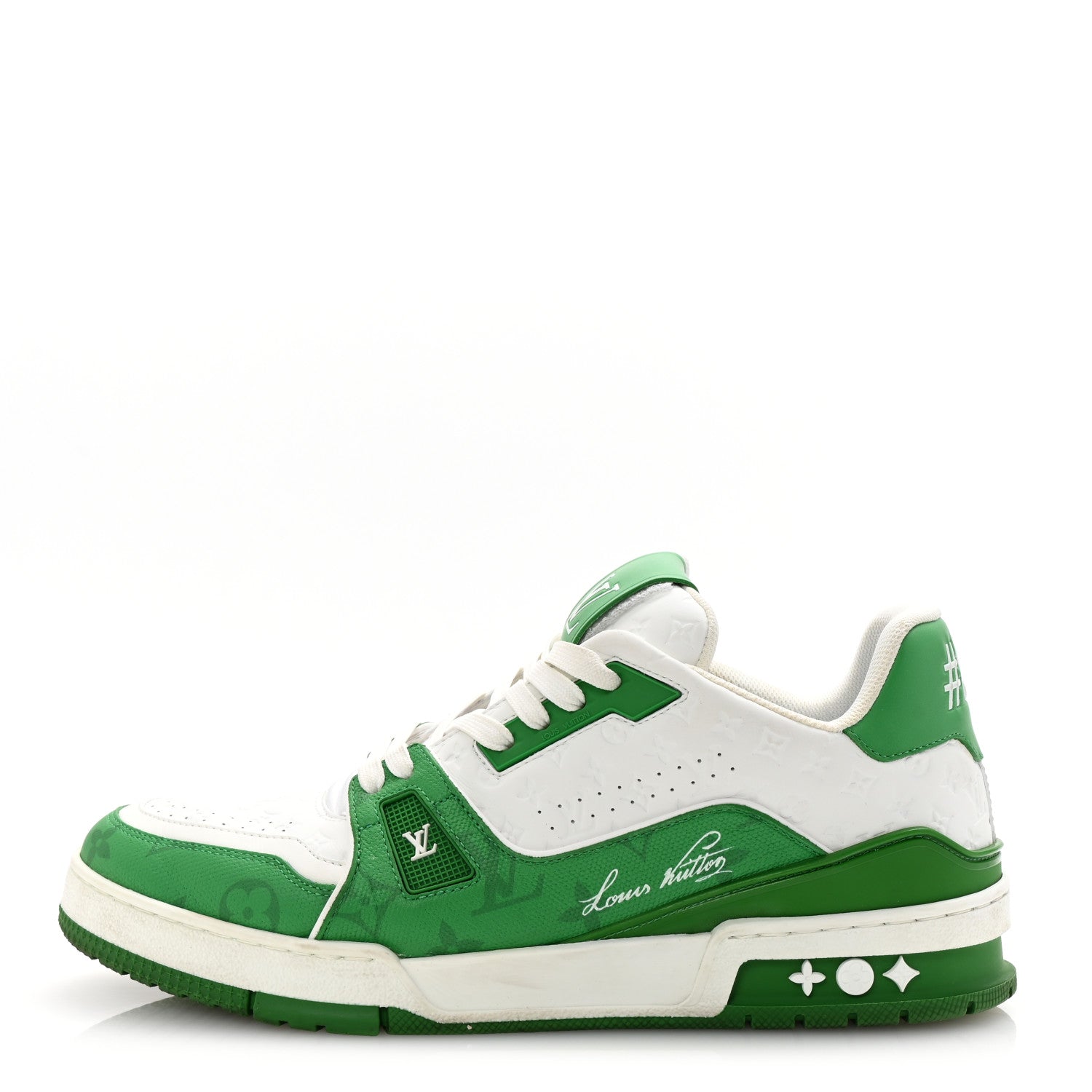 Calfskin Monogram Mens LV Trainer Sneakers 8 Green £¨ Direct shipment via from wholesalehk.shop
