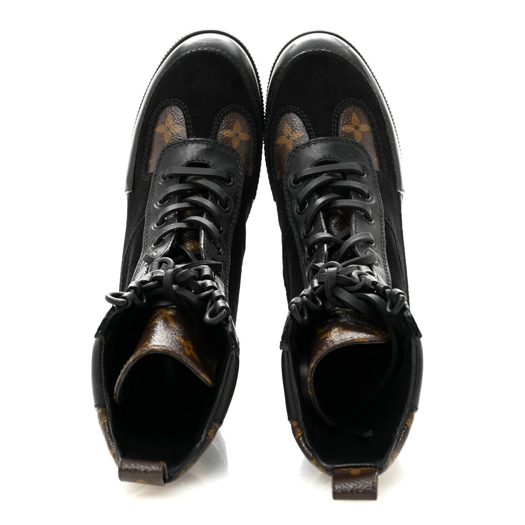 Suede Calfskin Monogram Laureate Platform Desert Boots 34.5 Black £¨ Direct shipment via from wholesalehk.shop