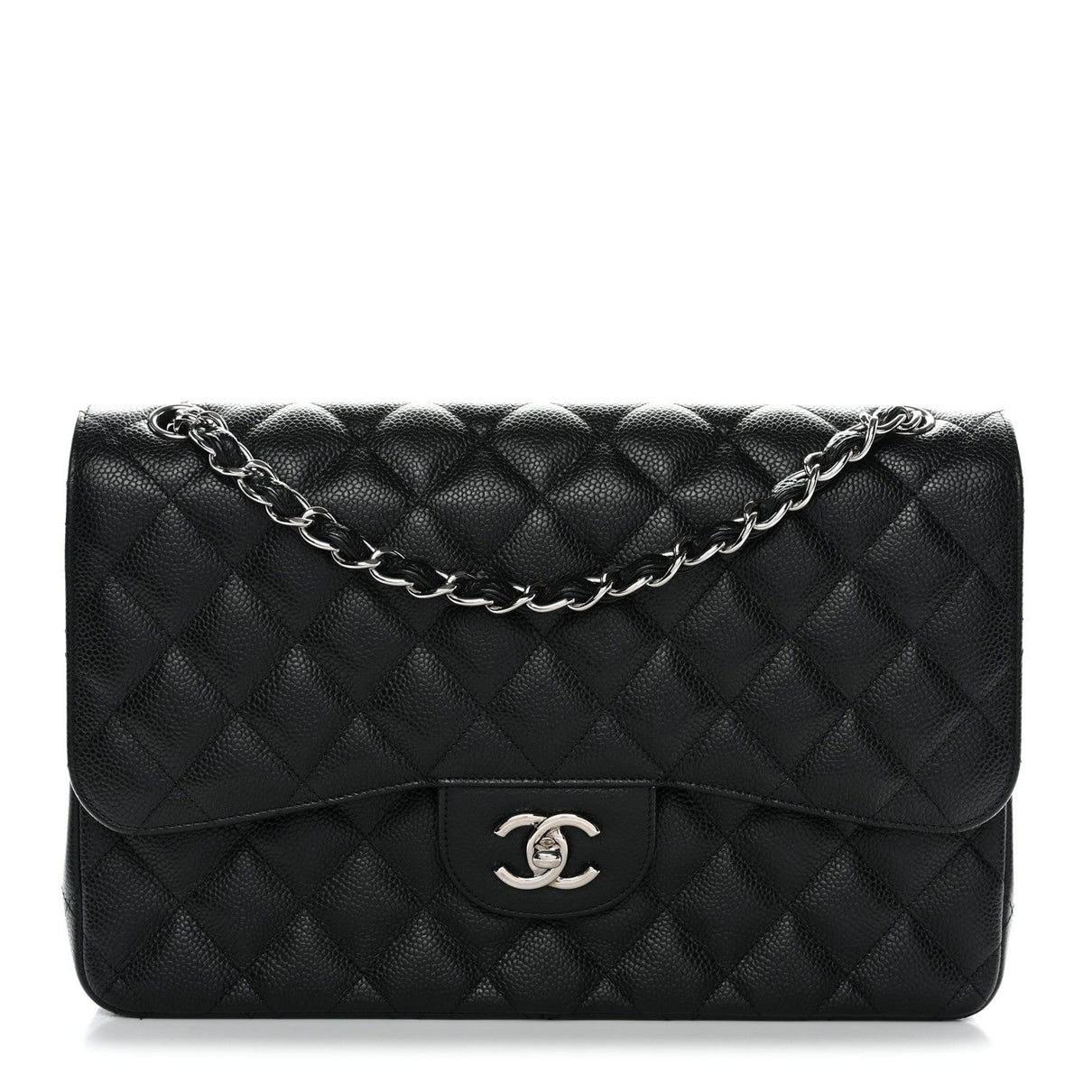 Caviar Quilted Jumbo Double Flap Black wholesalehk.shop