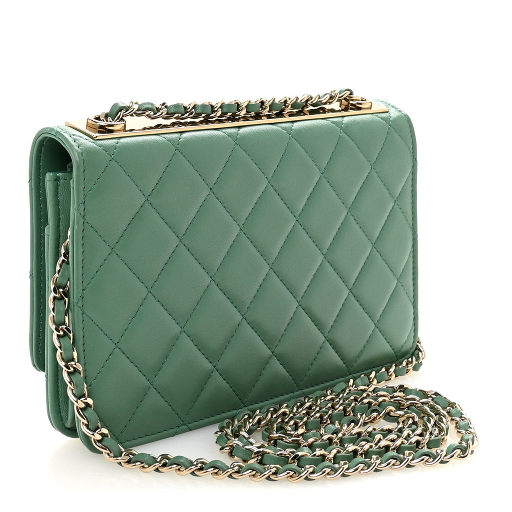 Lambskin Quilted Trendy CC Wallet On Chain WOC Green wholesalehk.shop