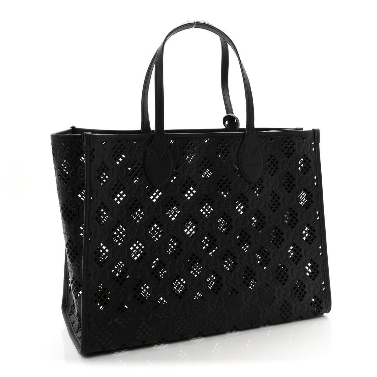 Calfskin GG Monogram Diamond Cut Medium Ophidia Tote Bag Black wholesalehk.shop