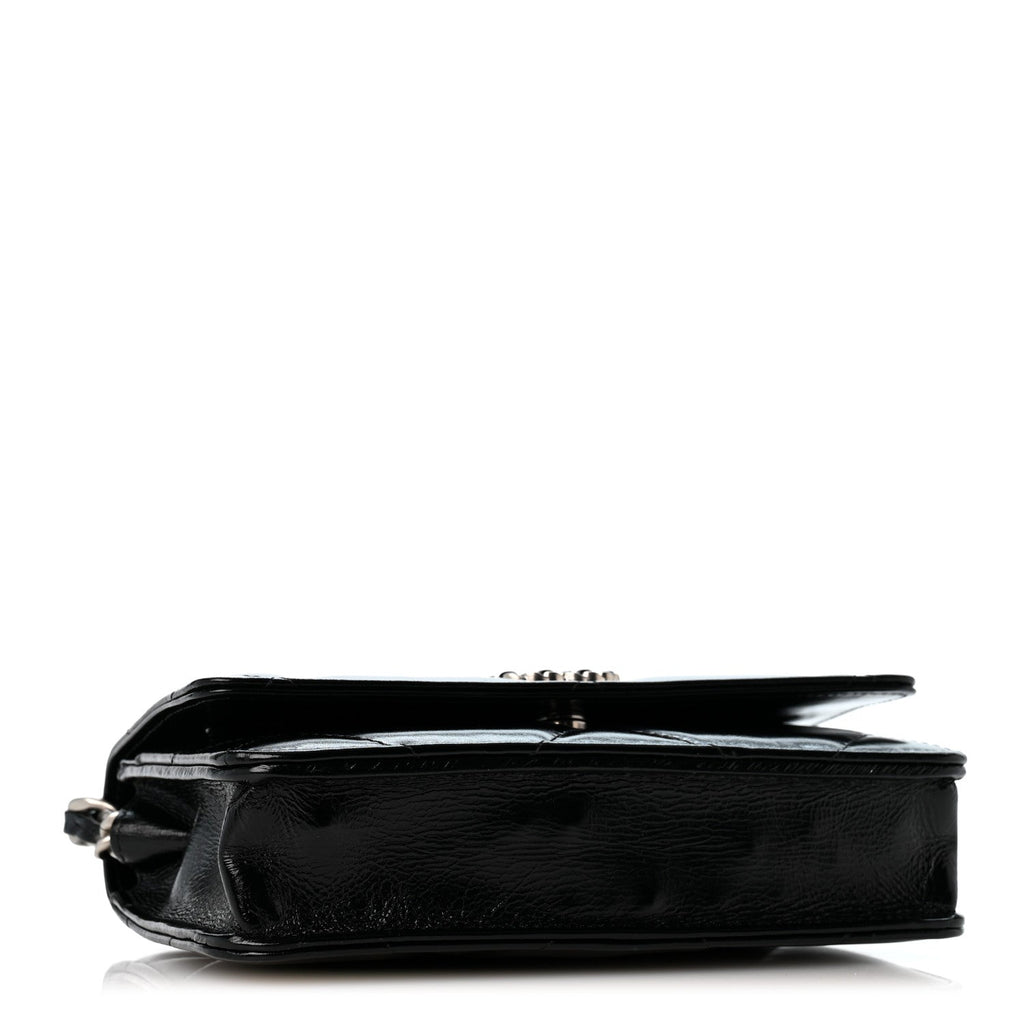 Shiny Crumpled Calfskin Quilted Chanel 19 Wallet On Chain WOC Black wholesalehk.shop