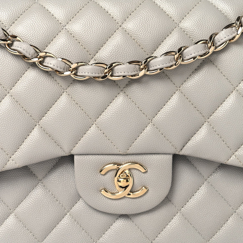Caviar Quilted Jumbo Double Flap Grey wholesalehk.shop