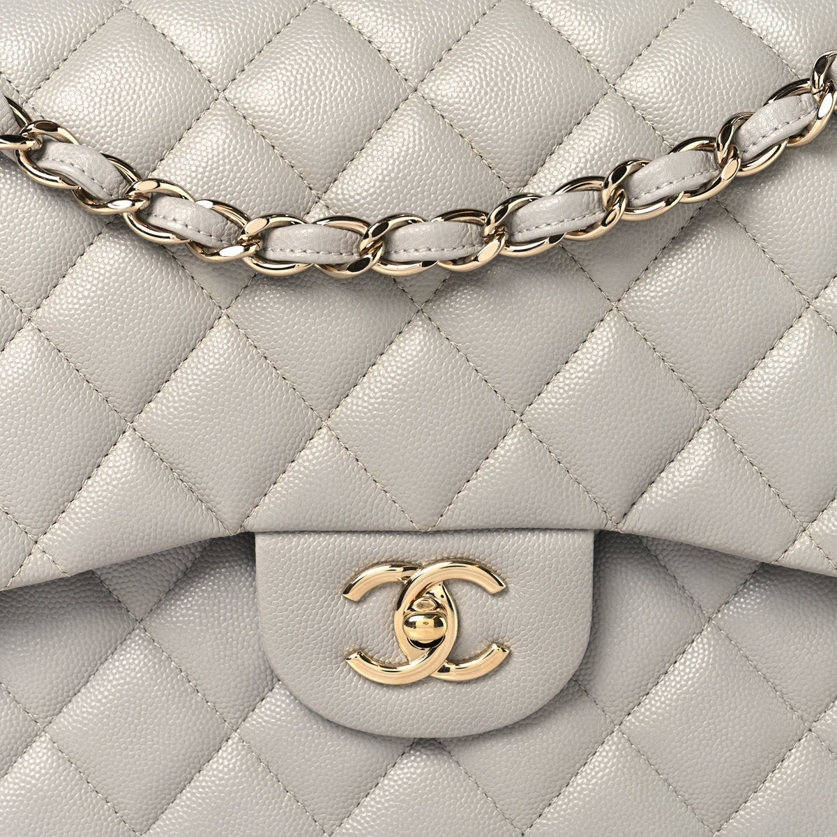 Caviar Quilted Jumbo Double Flap Grey wholesalehk.shop