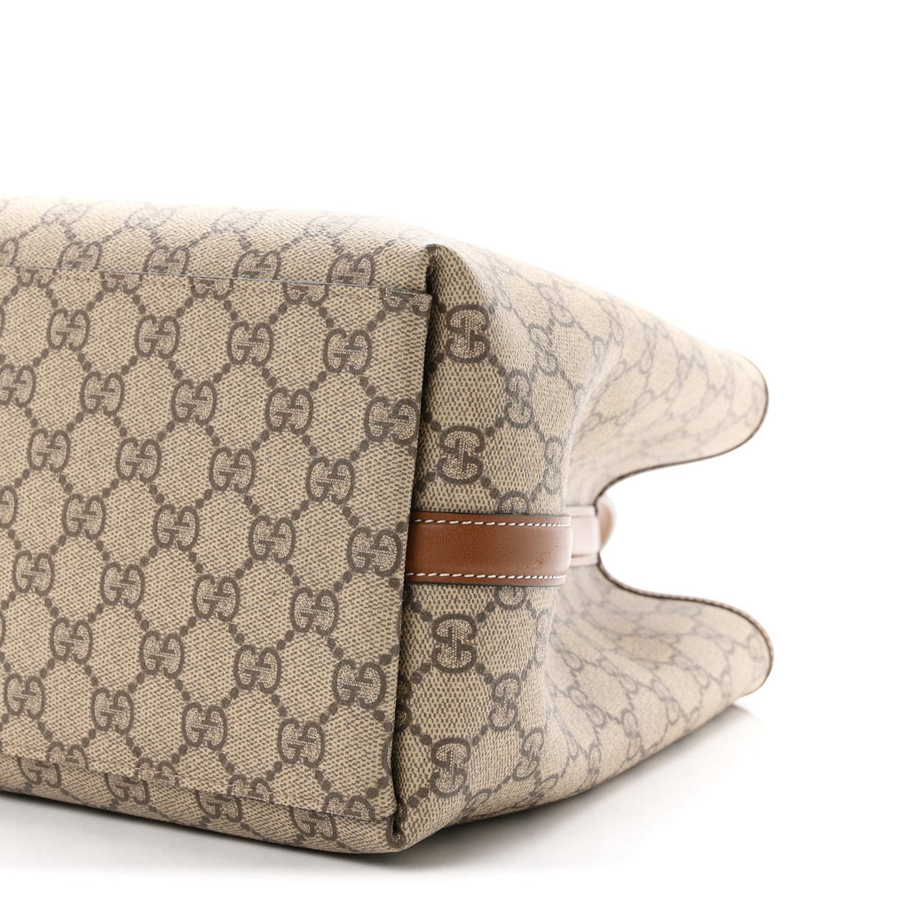 GG Supreme Monogram Emblem Large Tote Bag Beige Dark Brown wholesalehk.shop