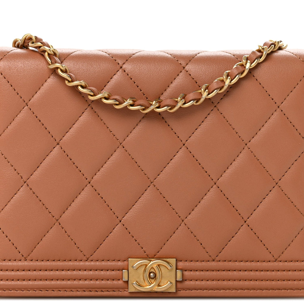 Lambskin Quilted Boy Wallet On Chain WOC Beige wholesalehk.shop