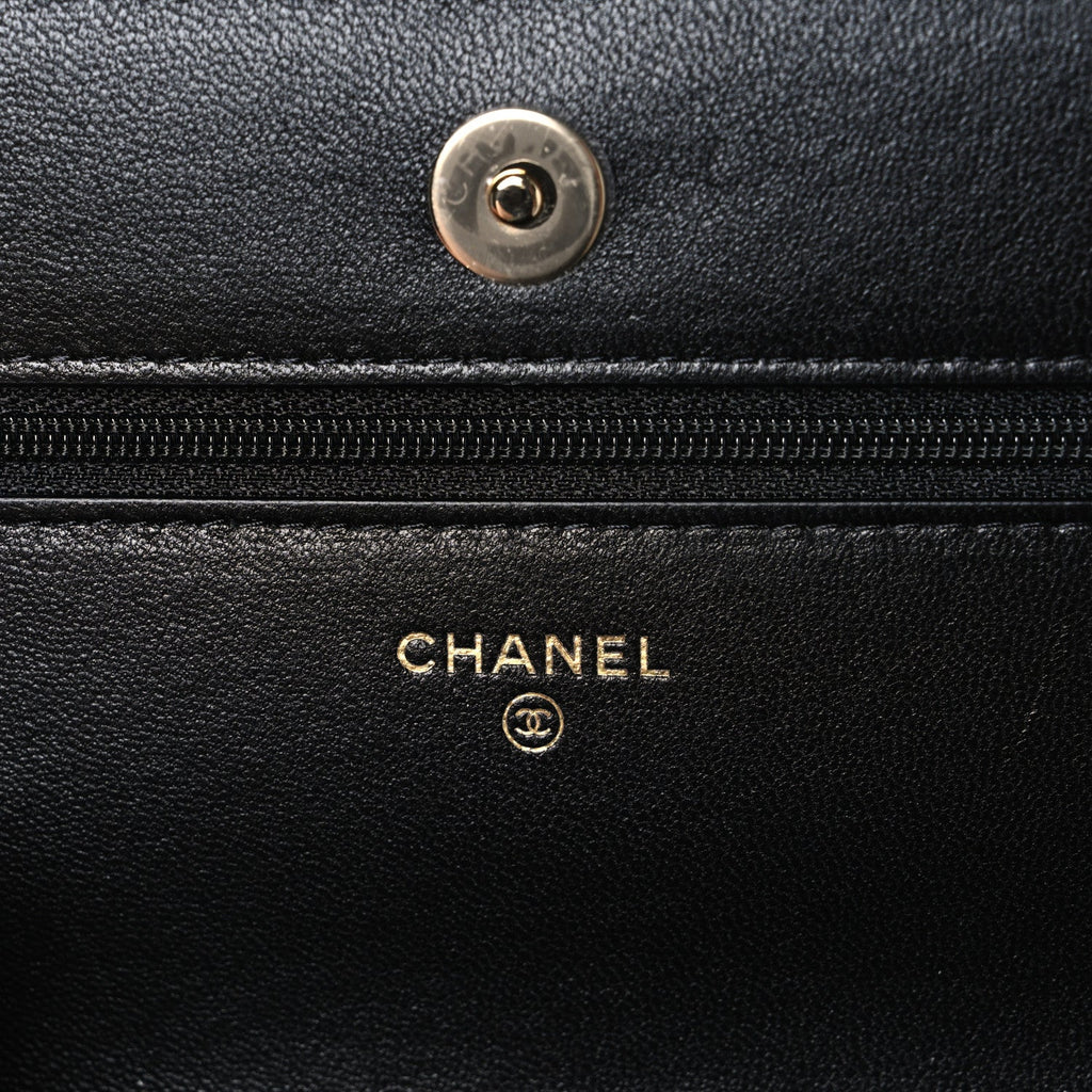 Lambskin Quilted Pearl Wallet On Chain WOC Black wholesalehk.shop