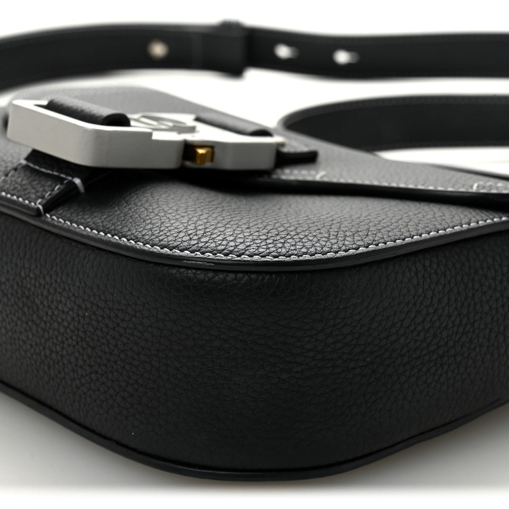 Grained Calfskin Saddle Messenger Bag With Strap Black wholesalehk.shop