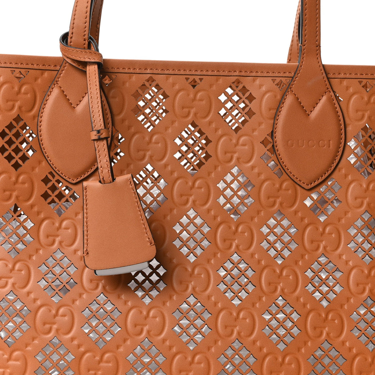 Calfskin GG Monogram Diamond Cut Medium Ophidia Tote Bag Brown wholesalehk.shop