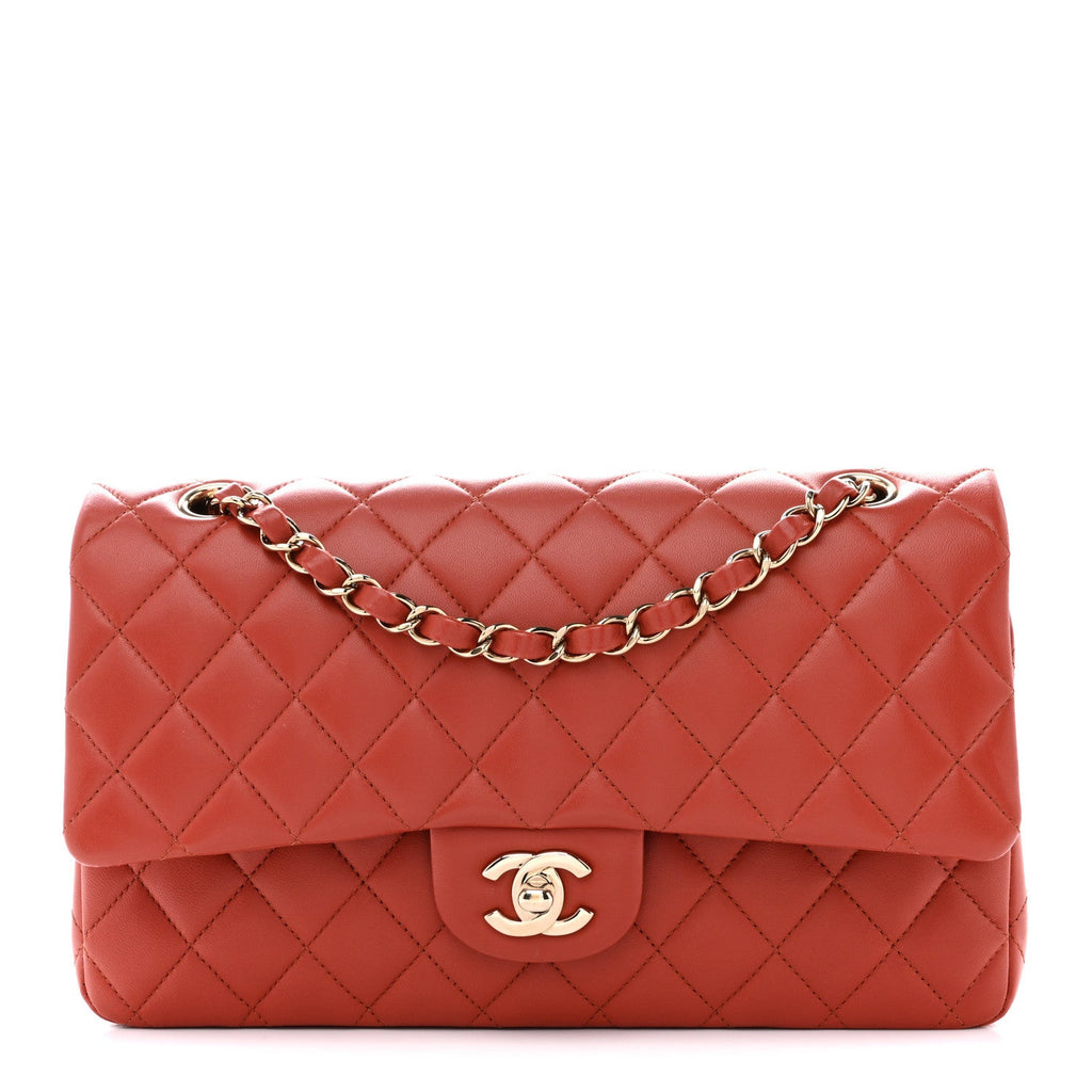 Lambskin Quilted Medium Double Flap Brown wholesalehk.shop