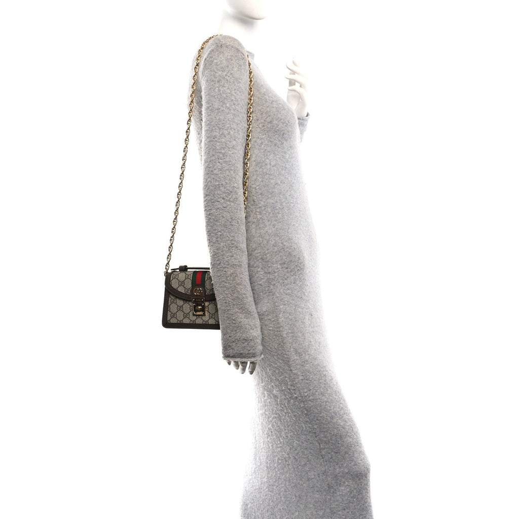 GG Supreme Monogram Textured Dollar Calfskin Web Mini Ophidia Padlock Top Handle Chain Shoulder Bag Beige Ebony New Acero £¨ Direct shipment via from wholesalehk.shop