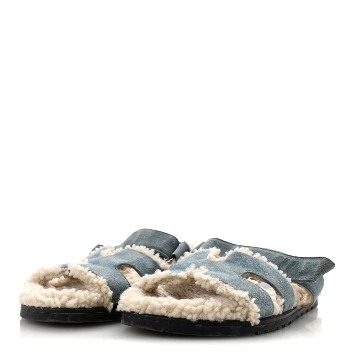 Suede Goatskin Woolskin Womens Chypre Sandals 38.5 Bleu Pinede Ecru wholesalehk.shop
