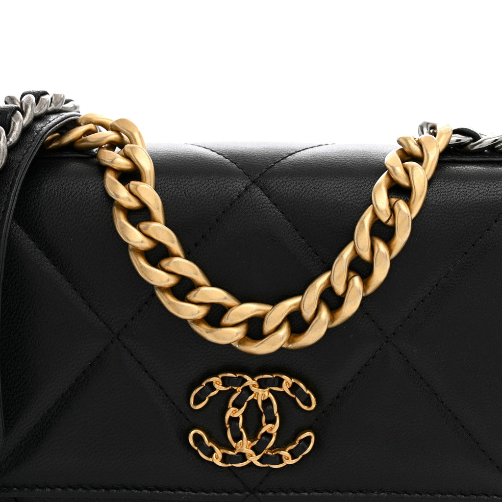 Lambskin Quilted Chanel 19 Wallet On Chain WOC Black wholesalehk.shop