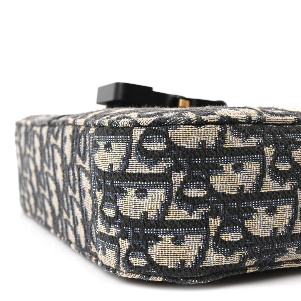 Oblique Jacquard Grained Calfskin Small Saddle Messenger Bag Beige Black wholesalehk.shop
