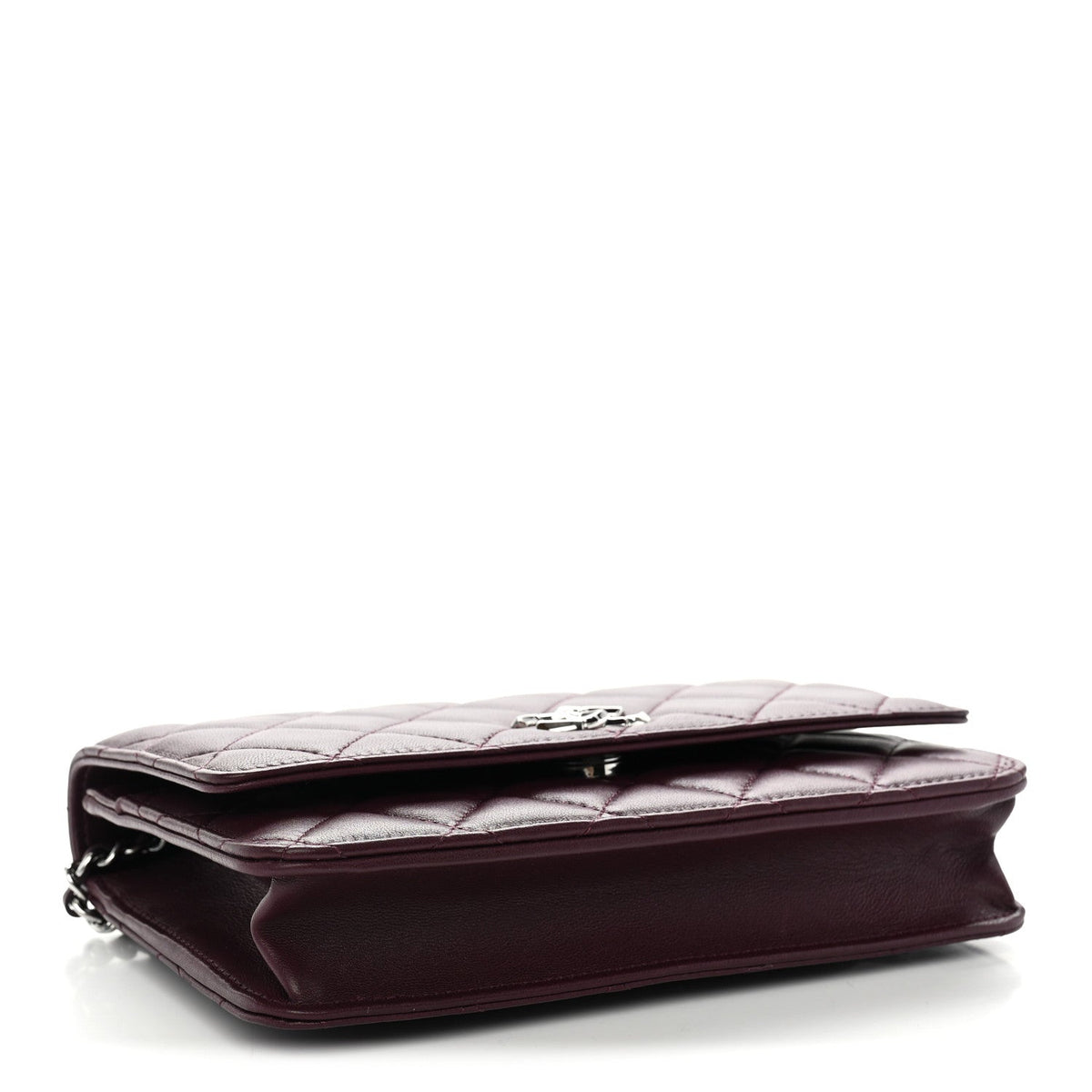 Lambskin Quilted Enamel CC Wallet On Chain WOC Burgundy wholesalehk.shop