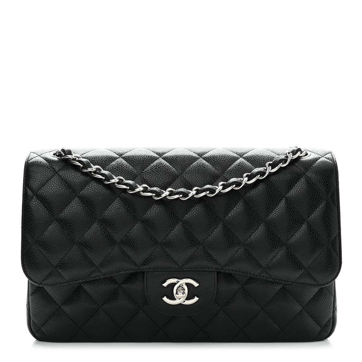 Caviar Quilted Jumbo Double Flap Black wholesalehk.shop