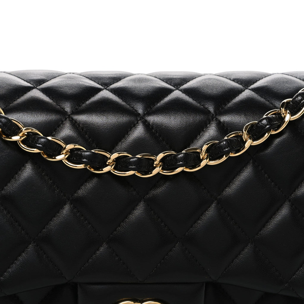 Lambskin Quilted Jumbo Double Flap Black wholesalehk.shop
