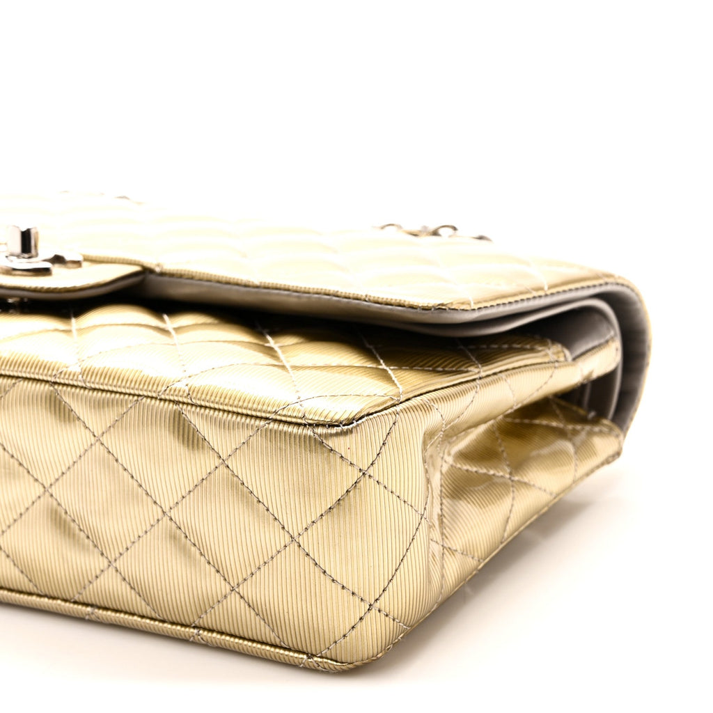 Striated Patent Quilted Medium Double Flap Gold wholesalehk.shop