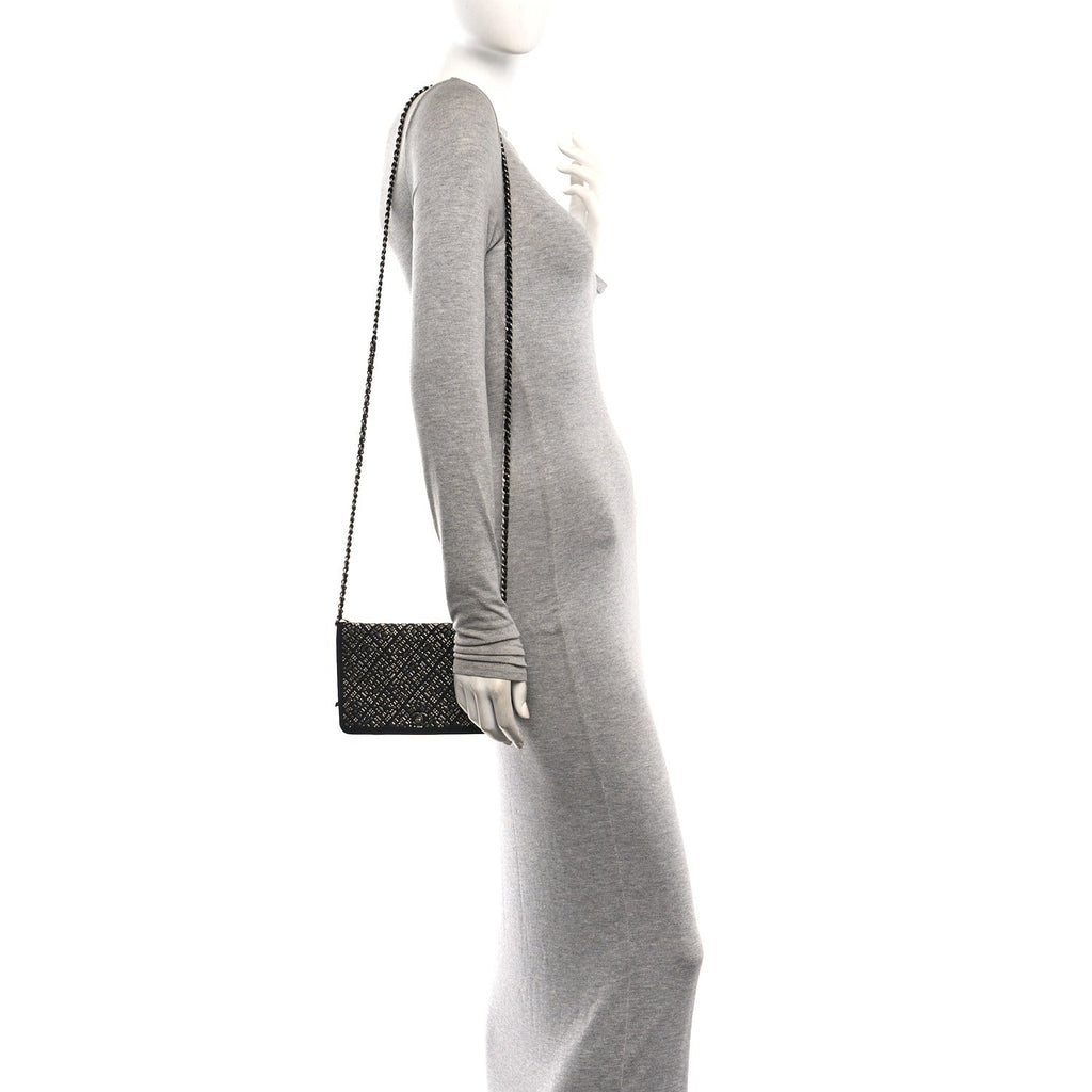 Lambskin Embellished Quilted Wallet On Chain WOC Black wholesalehk.shop