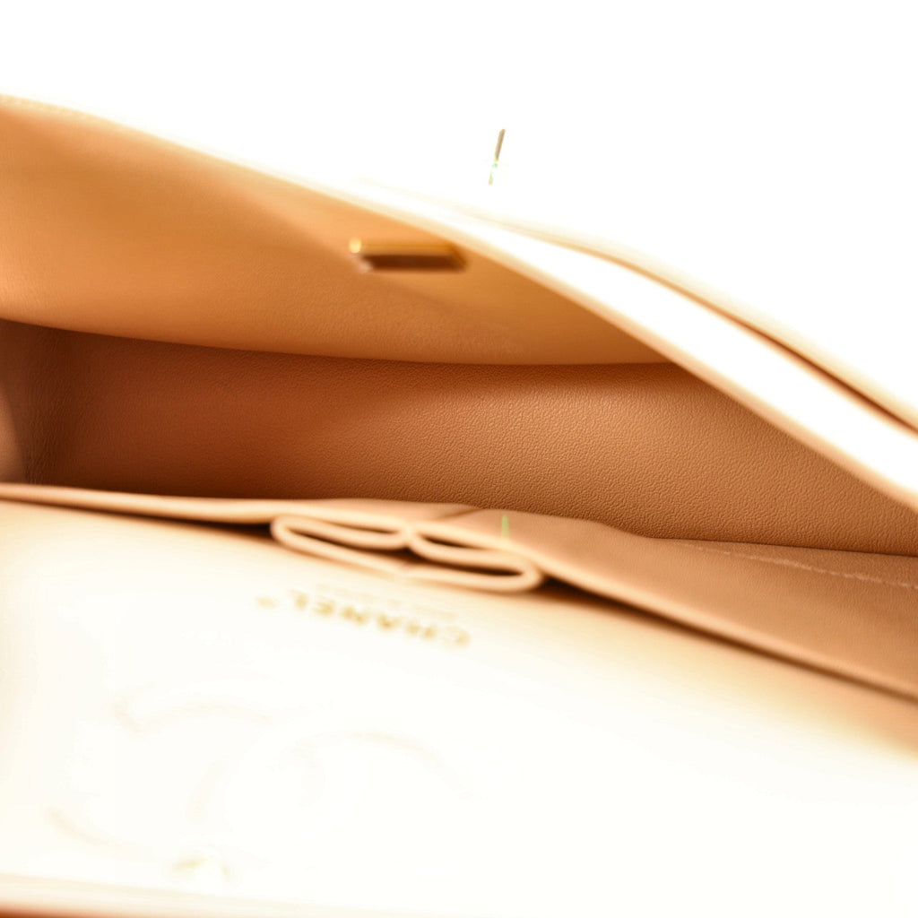 Lambskin Quilted Medium Double Flap Beige wholesalehk.shop
