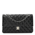 Lambskin Quilted Medium Double Flap Black wholesalehk.shop