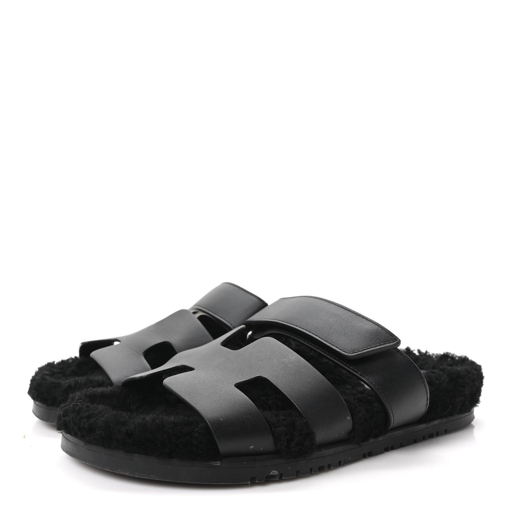 Calfskin Woolskin Womens Chypre Sandals 39 Black wholesalehk.shop