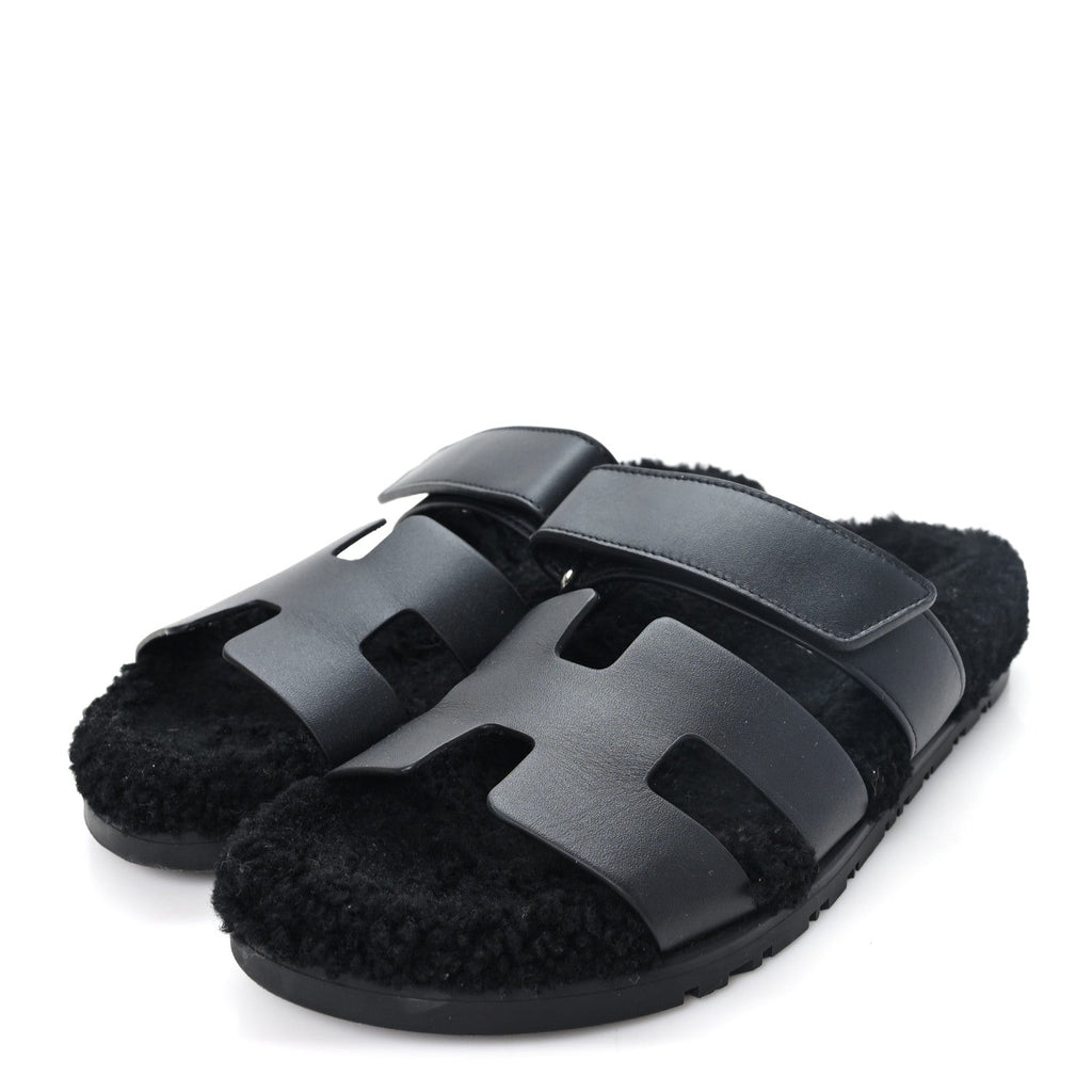 Calfskin Woolskin Womens Chypre Sandals 38 Black wholesalehk.shop