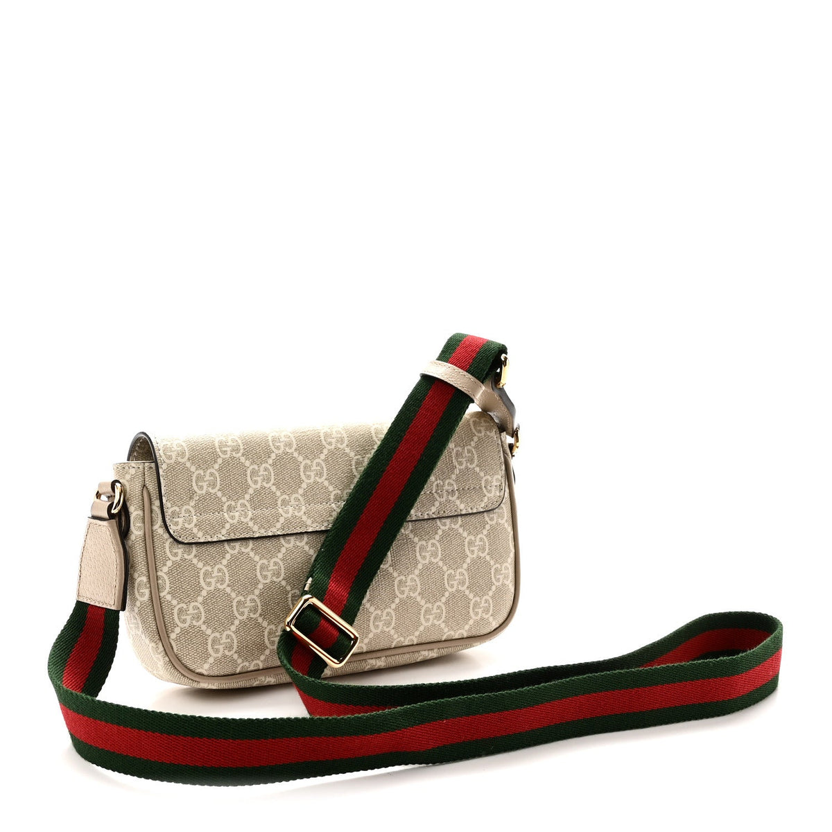GG Supreme Monogram Textured Dollar Calfskin Web Mini Ophidia Envelope Shoulder Bag Beige Mystic White Oatmeal wholesalehk.shop