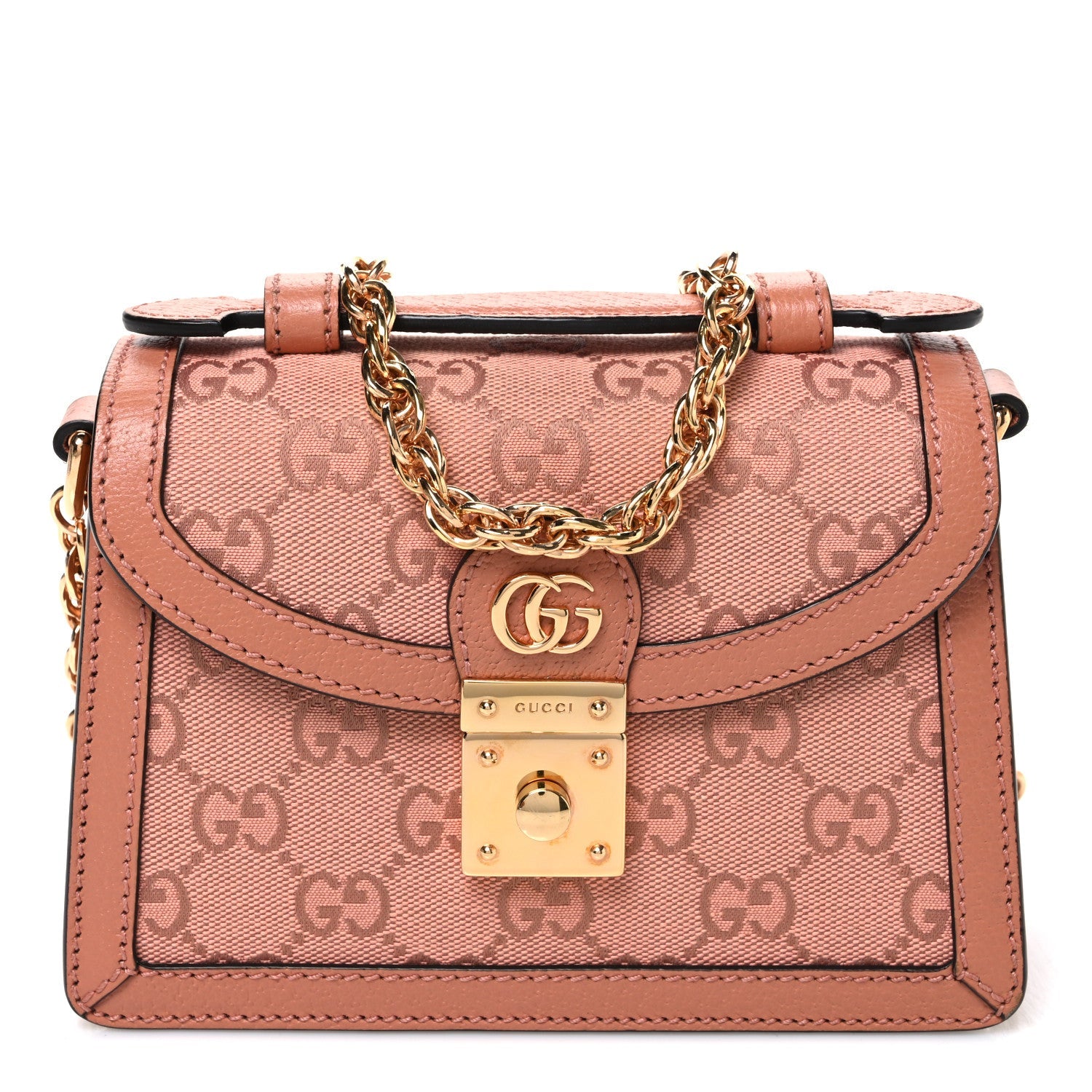 GG Monogram Textured Dollar Calfskin Mini Ophidia Padlock Top Handle Chain Shoulder Bag Cloche Rose Pink £¨ Direct shipment via from wholesalehk.shop