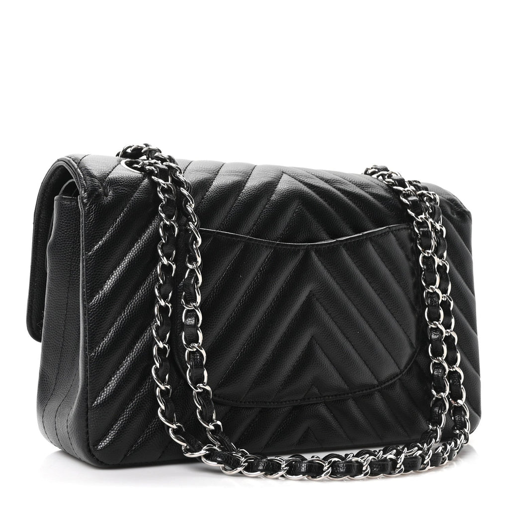 Caviar Chevron Quilted Medium Double Flap Black wholesalehk.shop