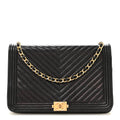 Caviar Chevron Quilted Boy Wallet On Chain WOC Black wholesalehk.shop