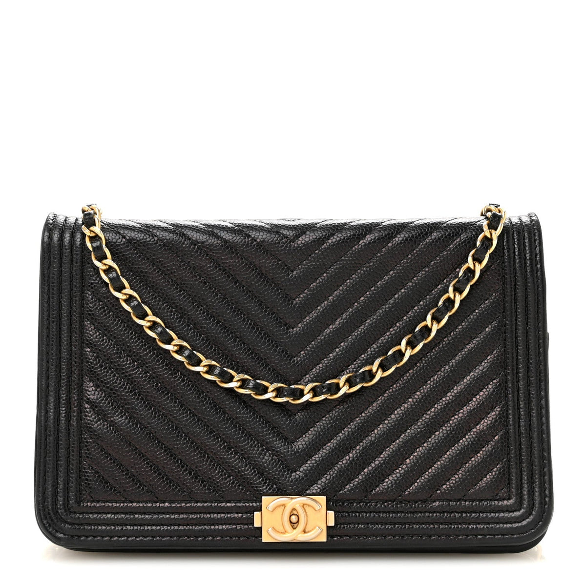 Caviar Chevron Quilted Boy Wallet On Chain WOC Black wholesalehk.shop